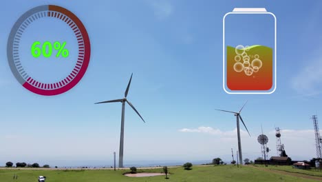 aerial view of powerful wind turbine farm for energy production