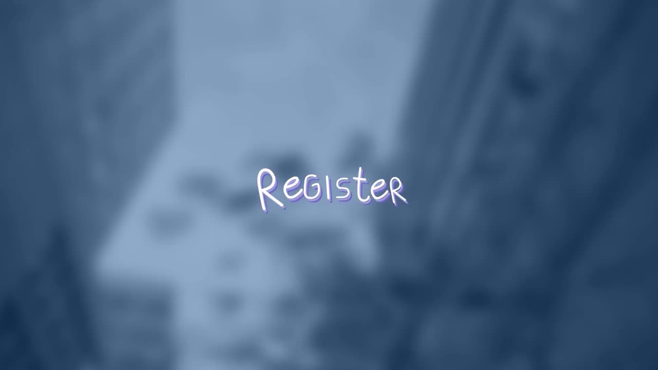 animación del texto del registro con líneas fuera de foco cityscape