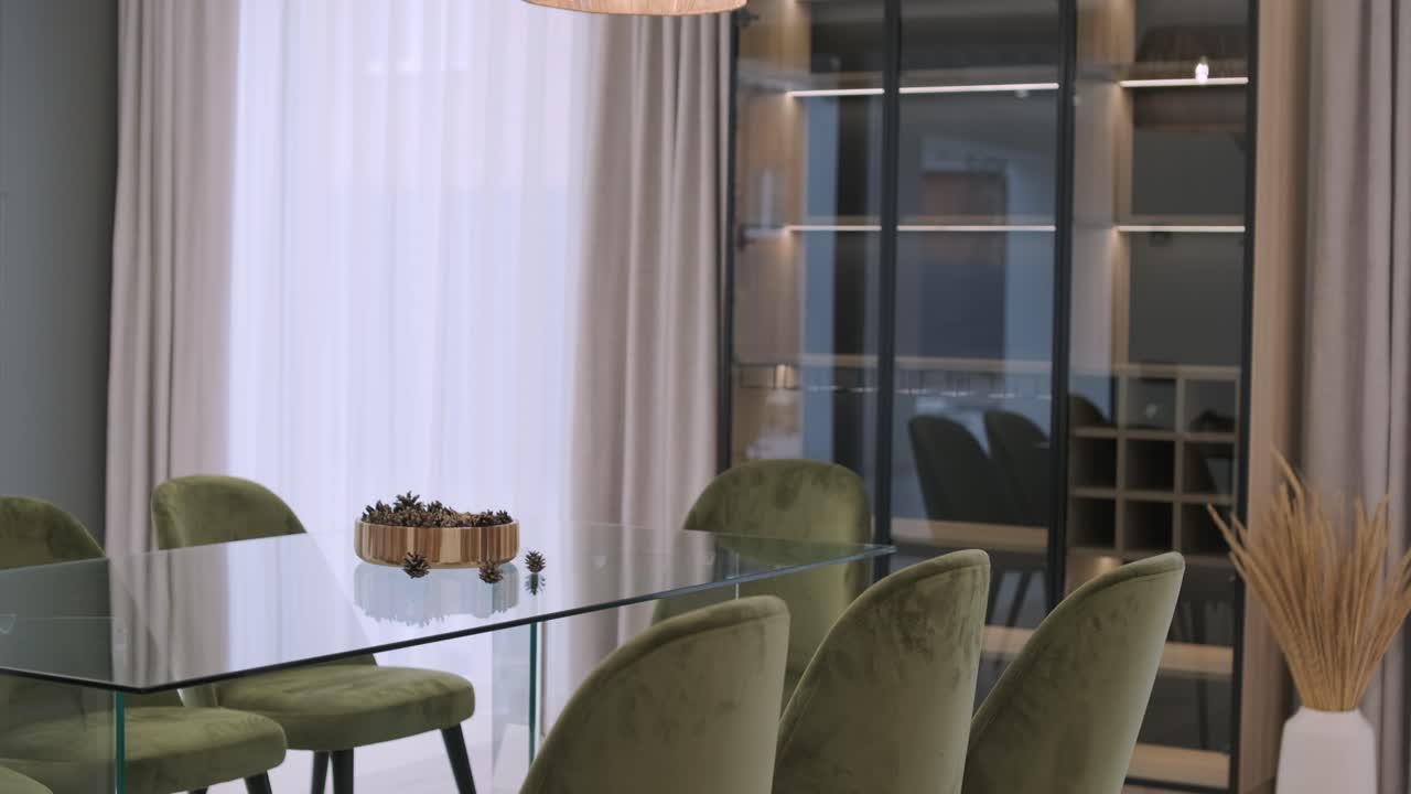 Video of interior room design and decoration modern minimal style living and dining area studio apartment.