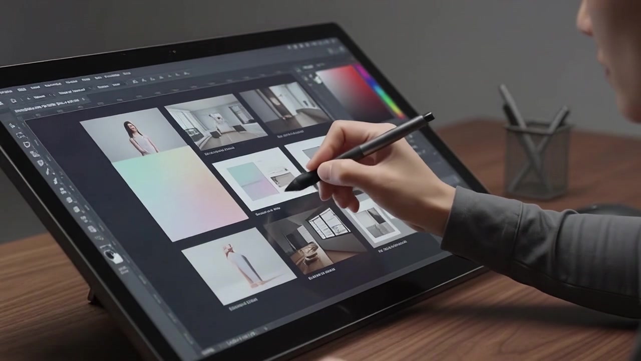 Grafisk designer bruger styluspen på digital tegnetablet