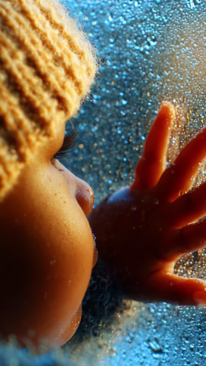 A Child's Wonder: Gazing Through a Rainy Window, Capturing the Beauty of Childhood Curiosity and Reflections in a Cozy Setting