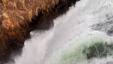 Up-close-Upper-lower-Falls-Waterfalls-Grand-Canyon-of-the-Yellowstone-National-Park-river-HDR-lookout-artist-point-autumn-Canyon-Village-lodge-roadway-stunning-daytime-landscape-cinematic-pan-left