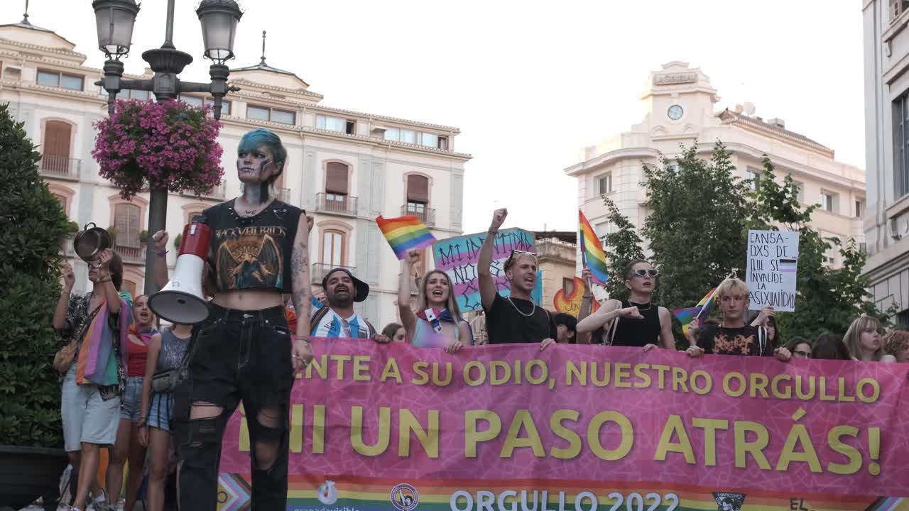 GRANADA, SPAIN - JUNE 28, 2022: Many people at the pride manifestation, LGBT+ community