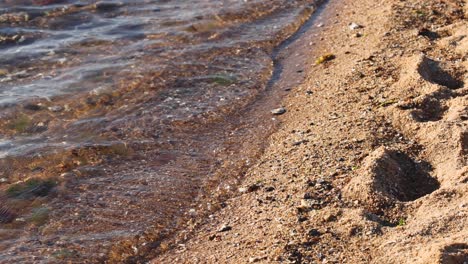las olas borran las huellas en la arenosa playa de brighton.