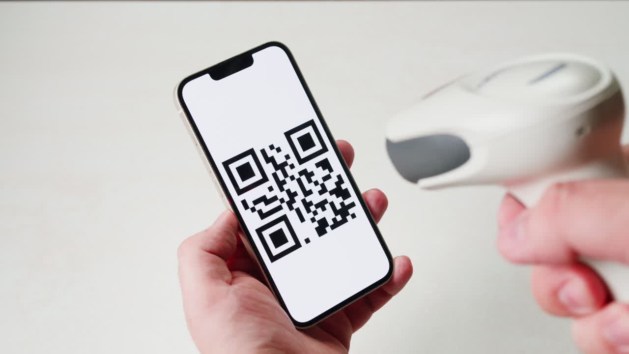 Scan qr code barcode payment buy electronic payment scan animation, postal post delivery service, tickets for events.