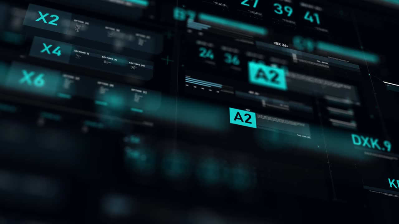 interfaz de usuario futurista hud gui elemento de número de texto digital para tecnología cibernética concepto con poca profundidad de campo oscuro y procesado de grano