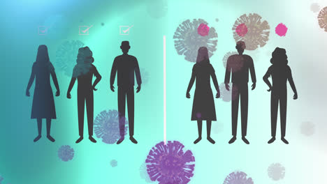 animation of covid 19 cells and shadows of people