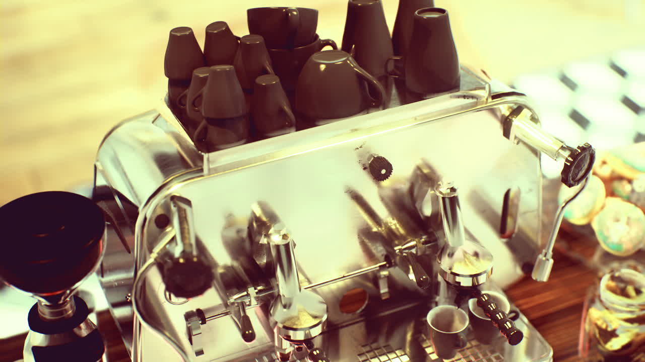 Elegant coffee machine creates a warm atmosphere in a bustling cafe setting