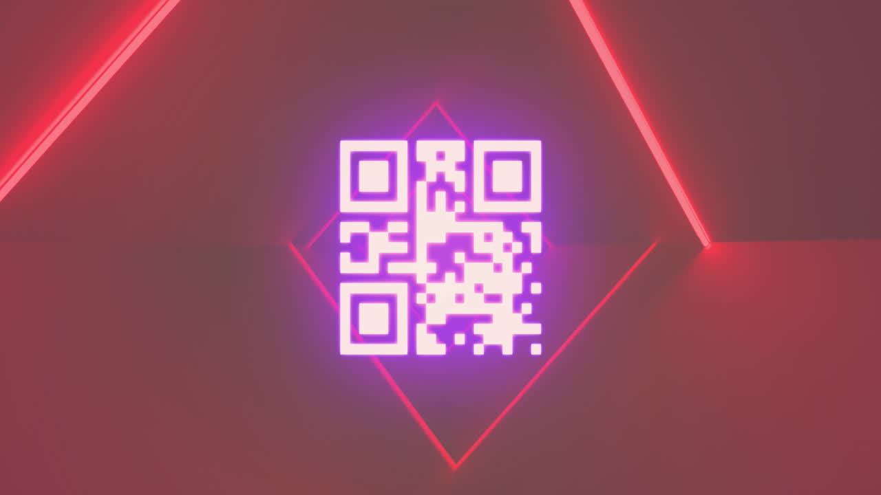 animación de escáner de código qr de neón y senderos de luz roja en un patrón sin costuras