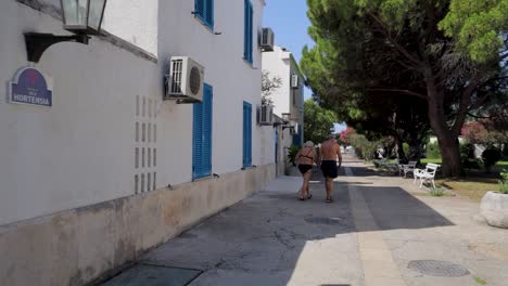 old couple walk at summer time