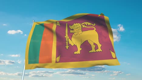 bandera de sri lanka con estructura de tela contra un cielo nublado (en bucle)