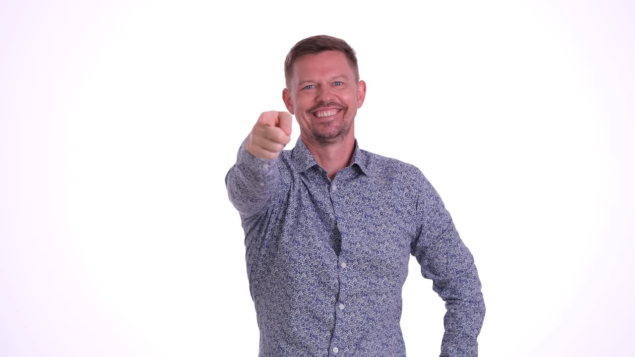 Man expressing various positive emotions and gestures