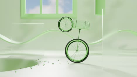 abstract minimalist scene with unicycle and geometric shapes