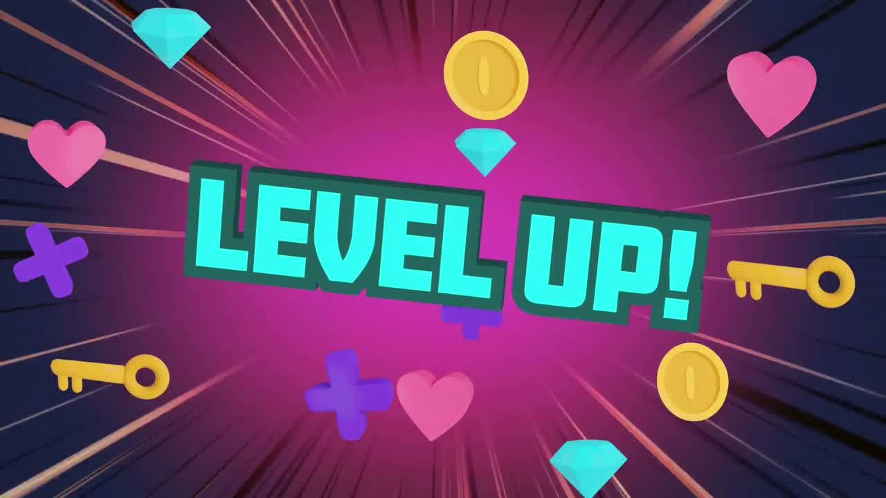 다수의 키를 통해 레벨 업 텍스트의 디지털 애니메이션