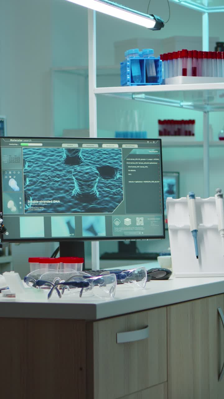 Vertical video: Interior of empty science laboratory during night