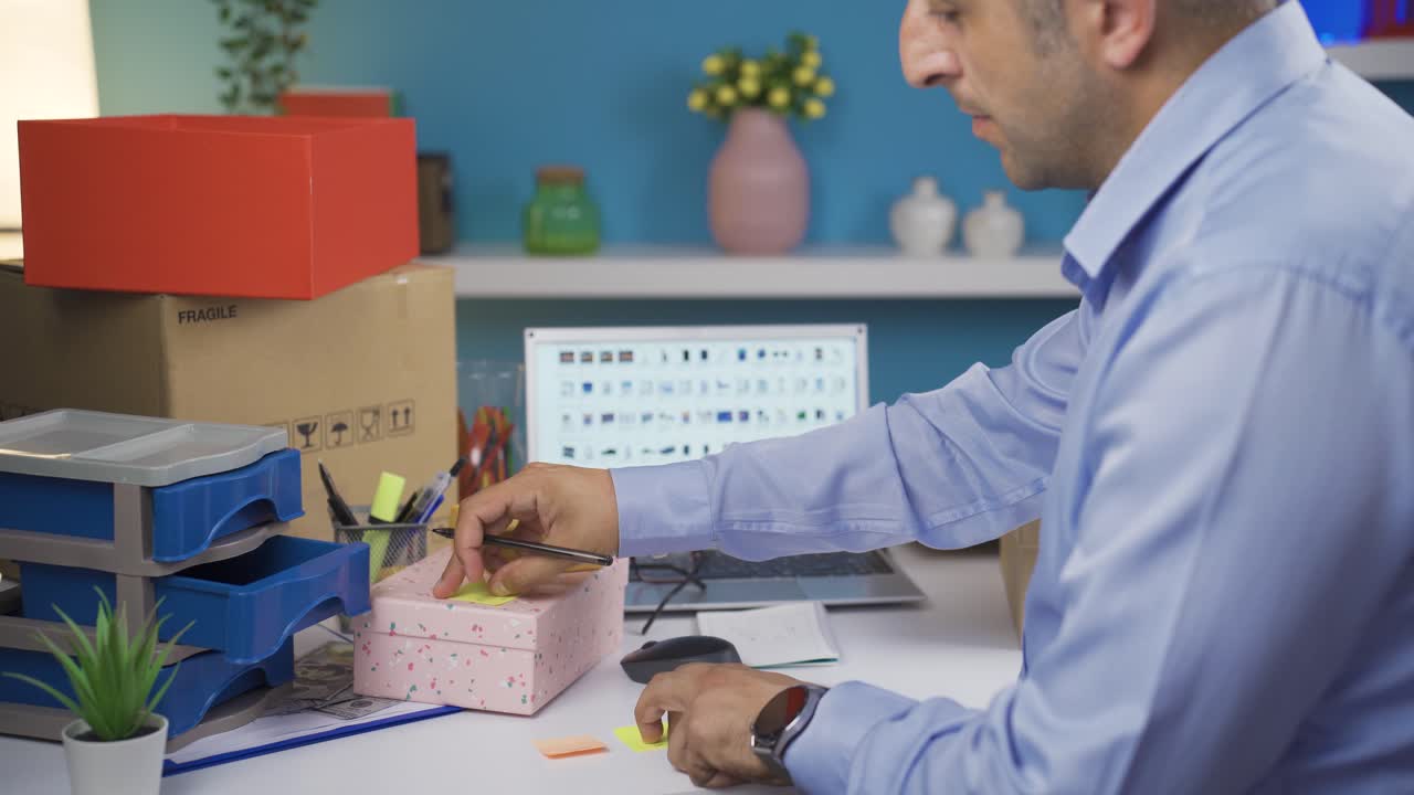 전자상거래 기업가입니다. 그것은 제품을 포장합니다.