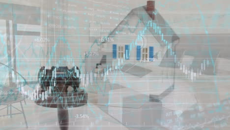 animación del procesamiento de datos financieros sobre el modelo de la casa