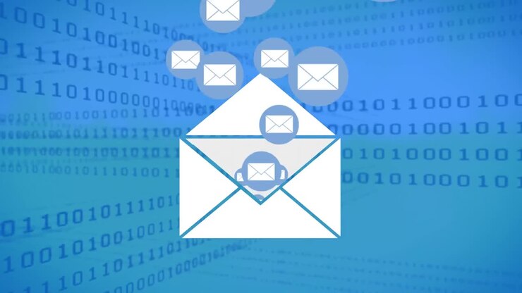 Animation of envelope over binary coding on blue background