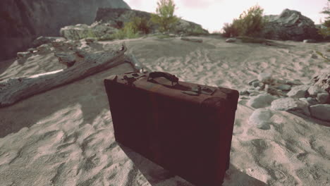 vintage suitcase abandoned in the desert