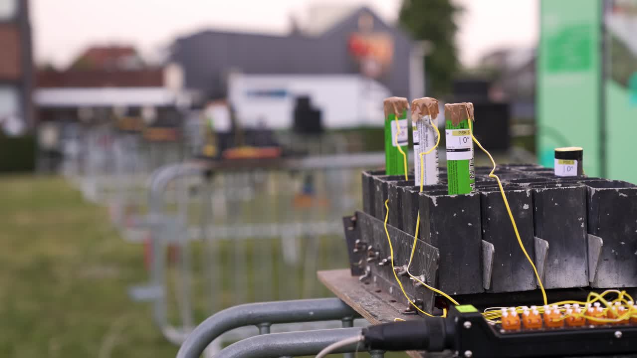 Preparation of firework show with mortar tubes filled with gunpowder ...