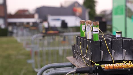 preparation of firework show with mortar tubes filled with gunpowder and electric wires