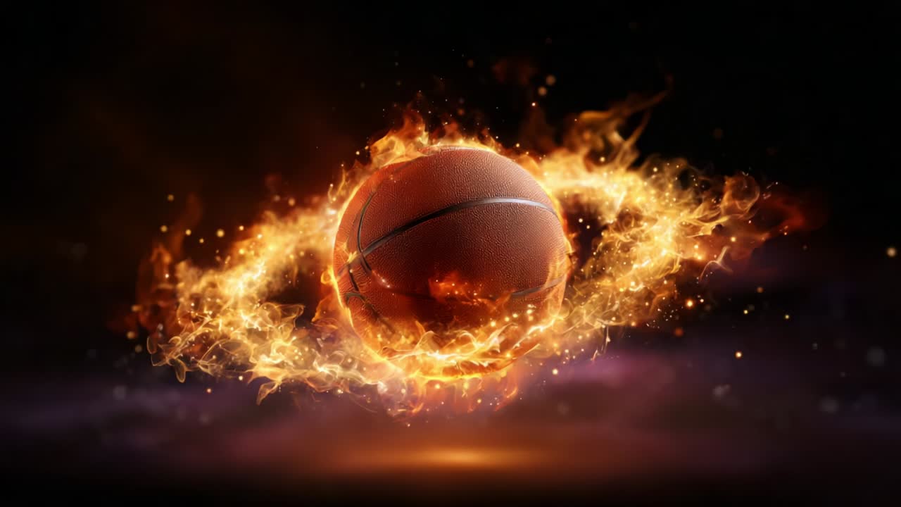 An Electrifying Display of Athleticism, this Video Showcases a Basketball Surrounded by Fiery Flames, Capturing the Essence of Passion and Energy in the Sport while Lighting Up the Scene