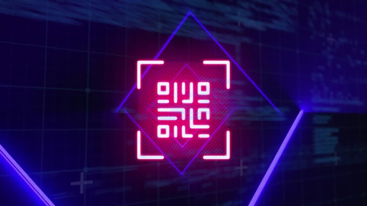 Animation of qr code in rhombus pattern over programming language against black background