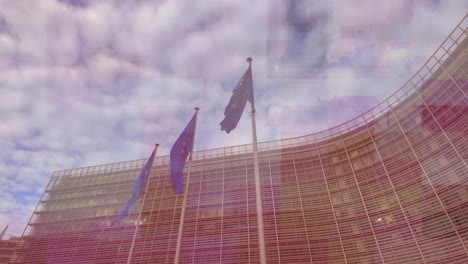 dreamy slow motion flags of europe with soft texture layers