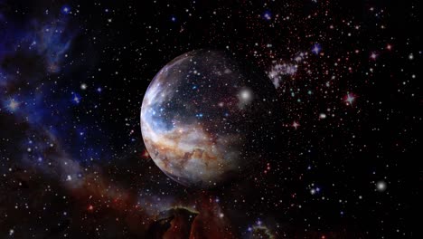 a planet moving in the universe with a background of nebula clouds