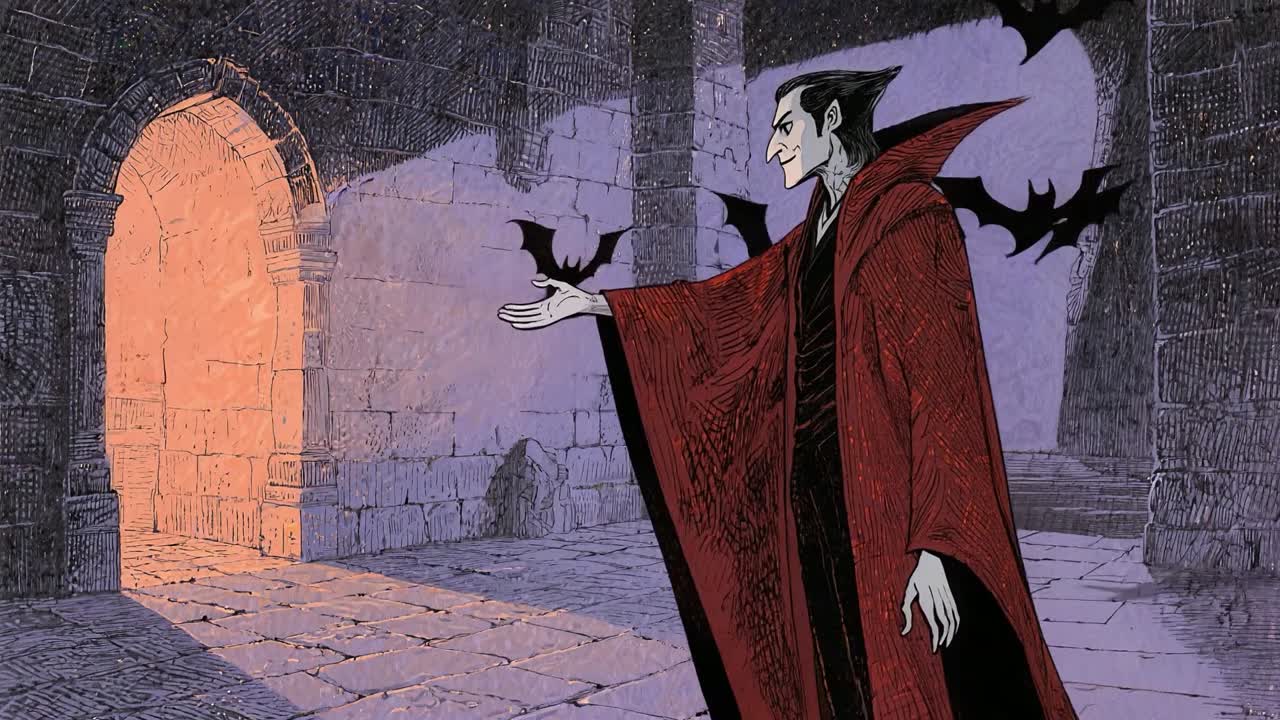 Vampire surrounded by bats