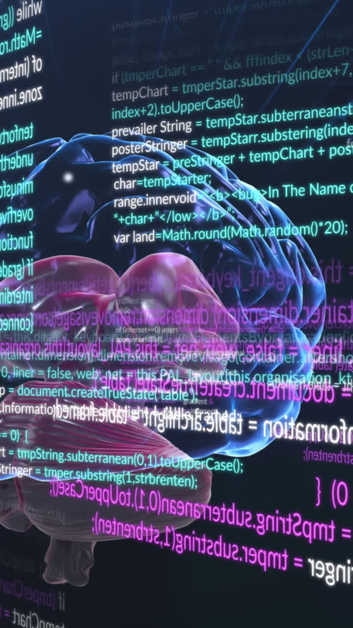 animación del procesamiento de datos y el cerebro en fondo negro