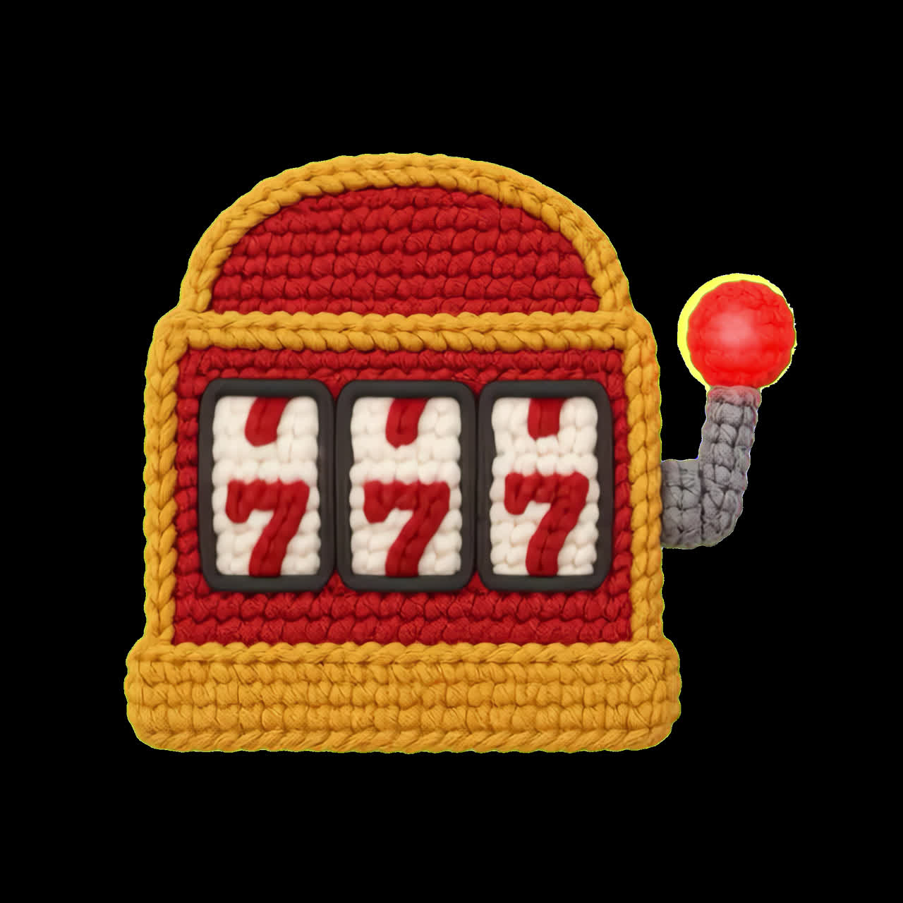 Crochet slot machine illustration animation isolated asset, transparent 4K video, alpha channel