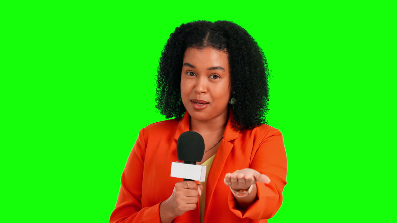 Green screen microphone, woman face