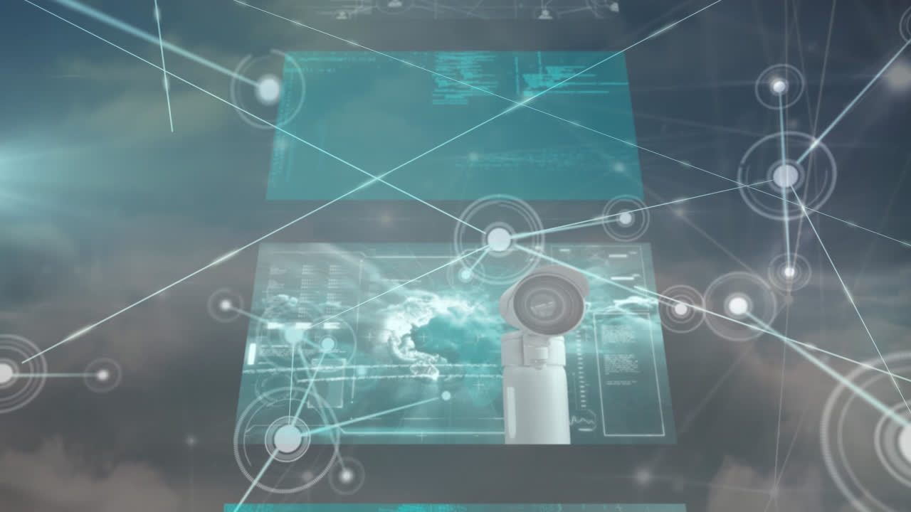 animación del procesamiento de datos en pantallas y red de conexiones