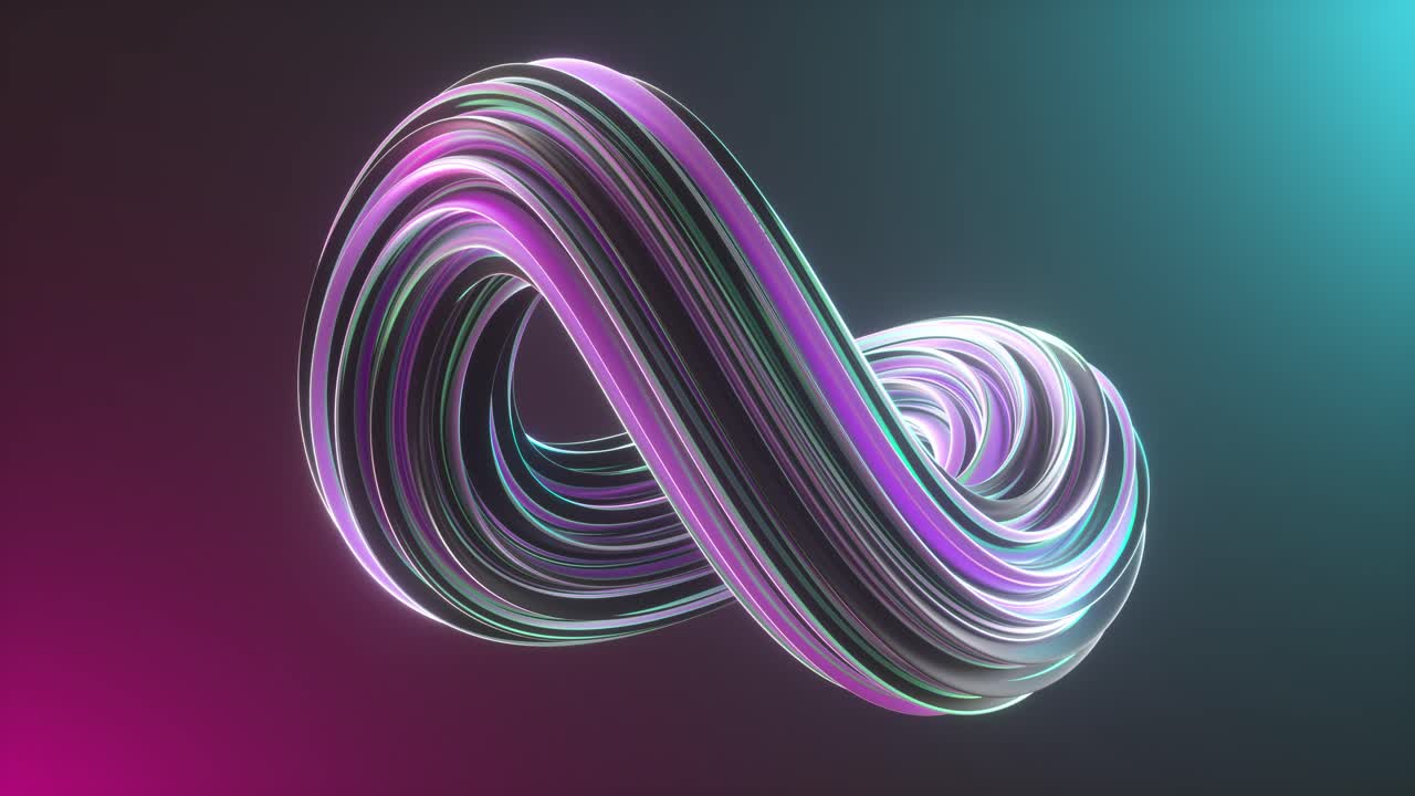 3D animation Of Twisted Colorful blue and purple abstract wave shapes over neon light background