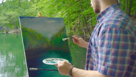 drawing a nature on the canvas.