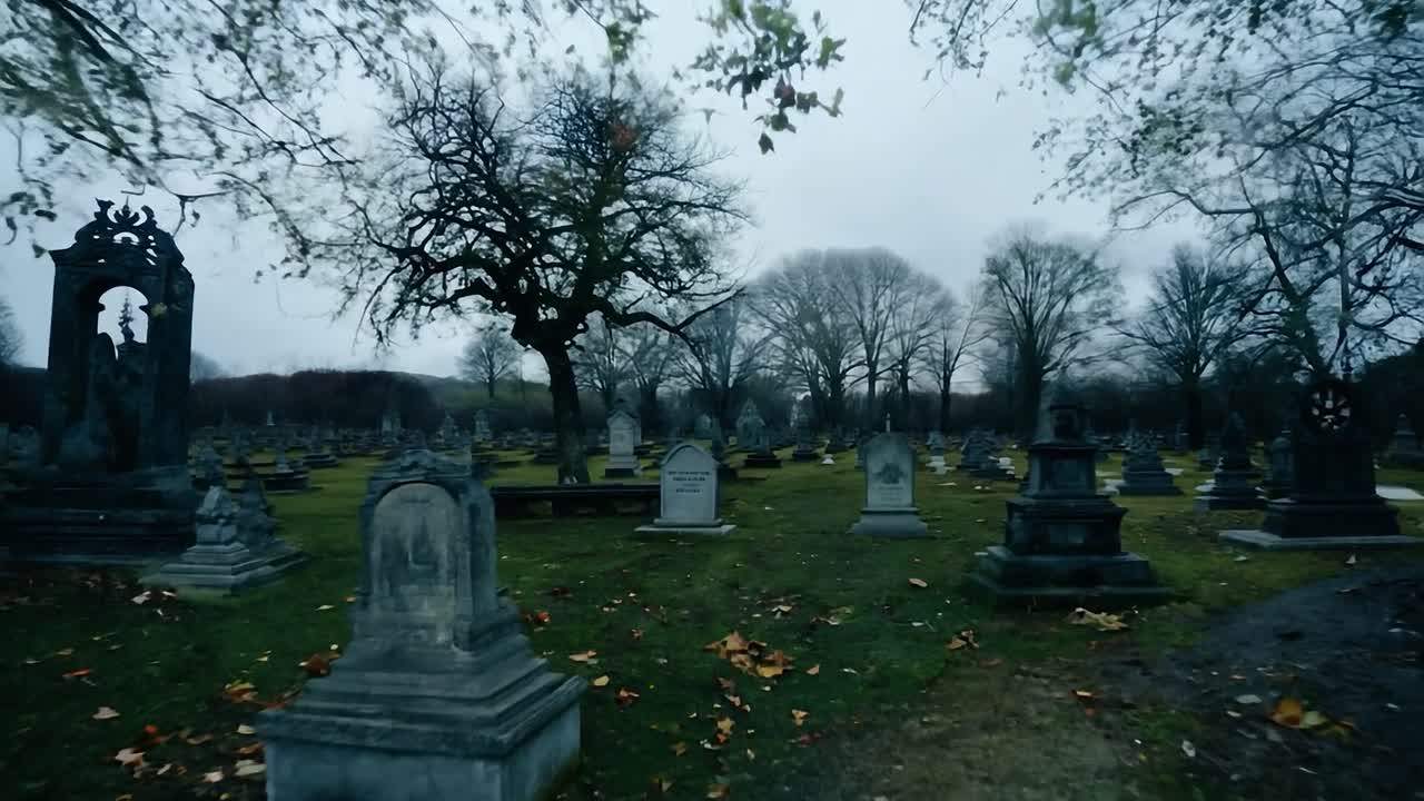 un cementerio en un día nublado