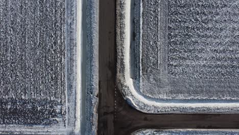 filmed from above with a drone at a junction in winter