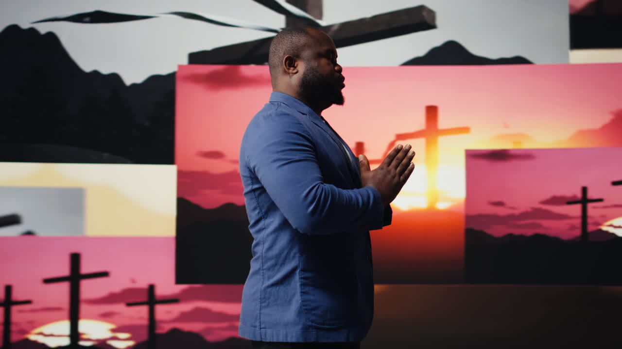 Young adult embracing the presence of Jesus with eyes closed in calm reflection