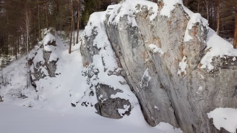 snowy rocks and forest in winter