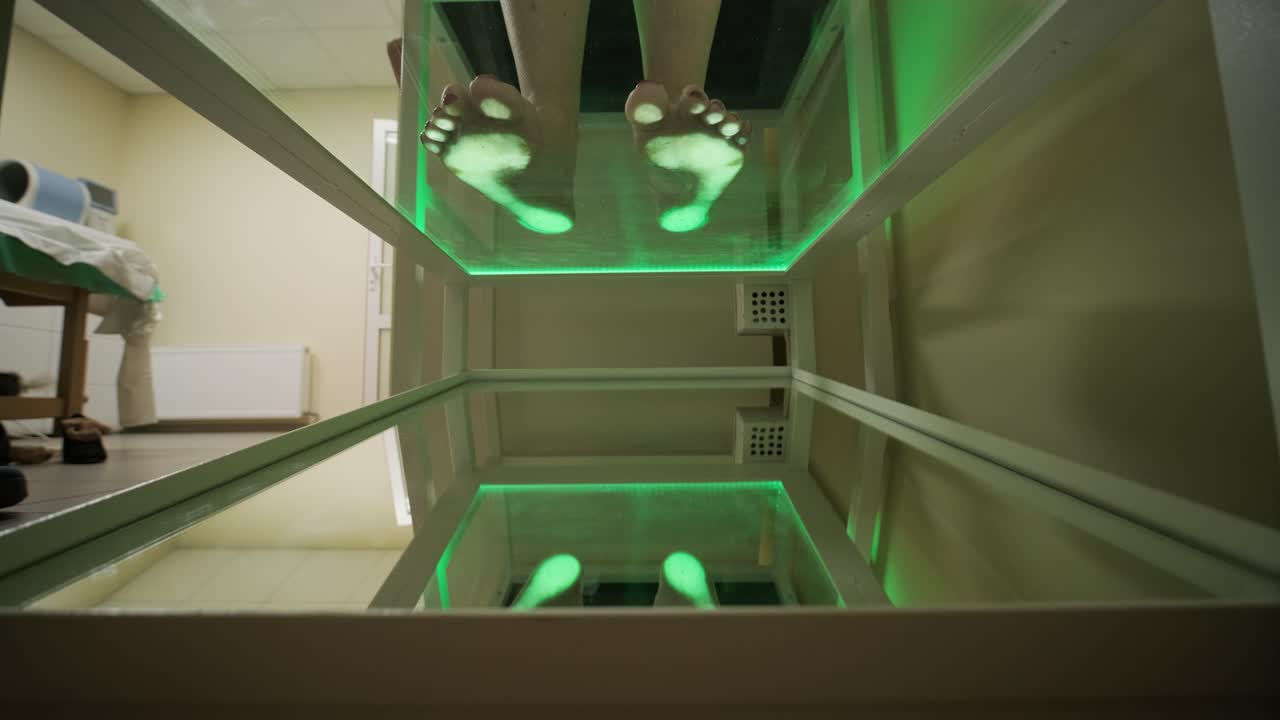 스포츠 인솔을 지원하기위한 발 압력 지점을 측정합니다. 발 단계 스캔에 의해 자세 및 균형 분석