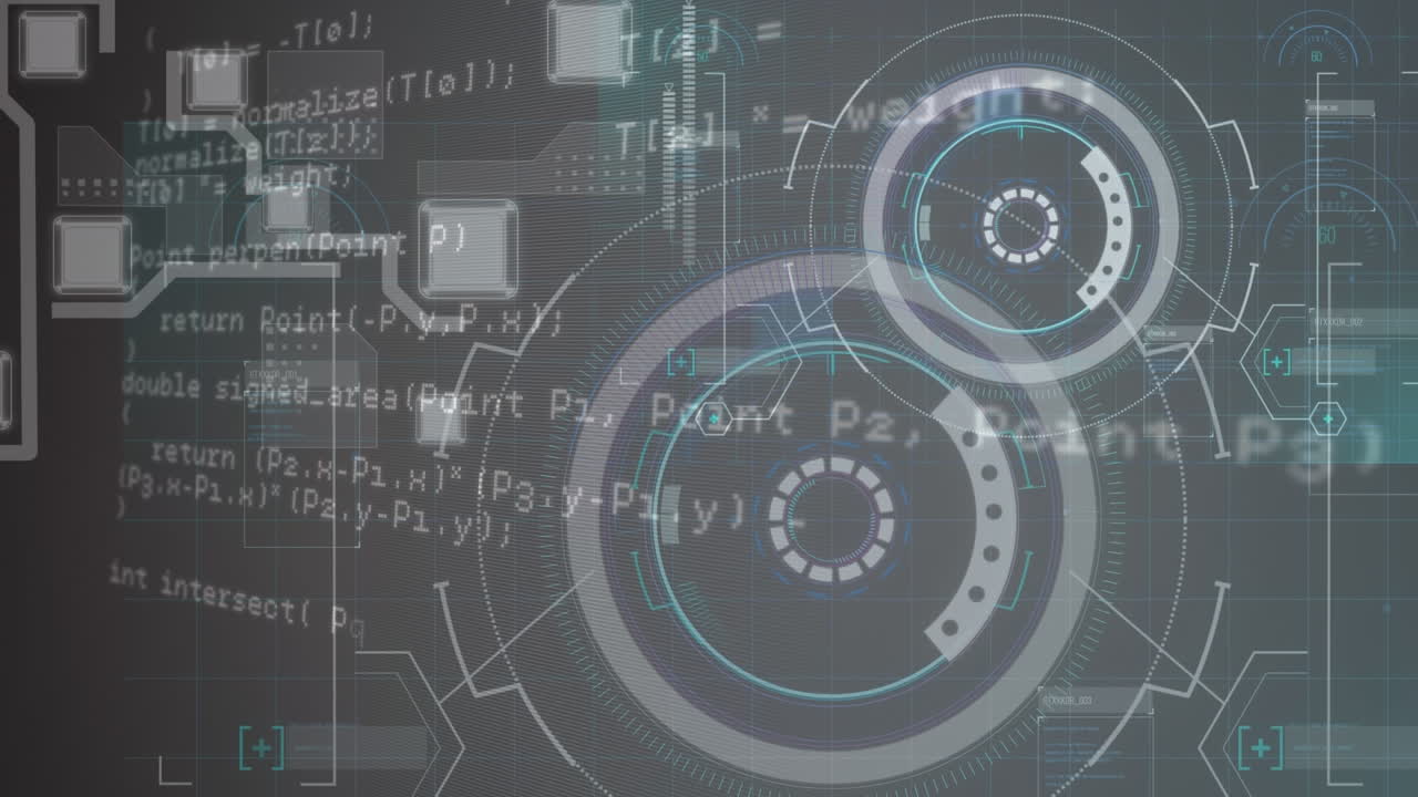 Animation of data processing over scan scope on dark background