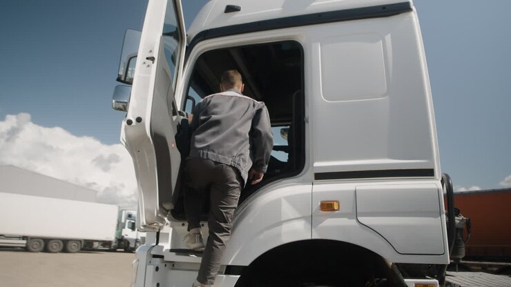 Man entering a white truck