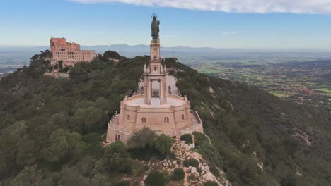 statue of puig de sant salvador in felanitx mallorca