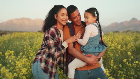 Family,-farm-and-a-couple-with-child-in-field