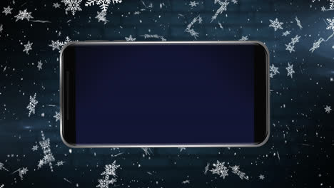 Animación-De-La-Pantalla-De-Un-Teléfono-Inteligente-En-Blanco-Con-Nieve-Cayendo-De-Fondo