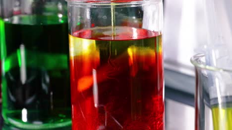 chemical experiment with colorful liquids