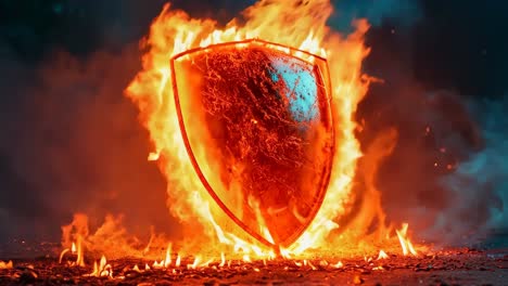 a fire shield on fire with a blue background