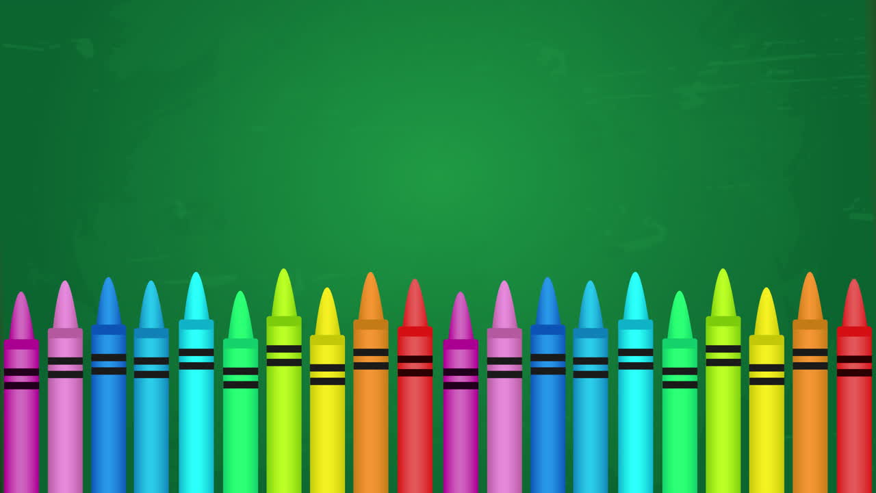 animación de lápices de colores contra un fondo verde