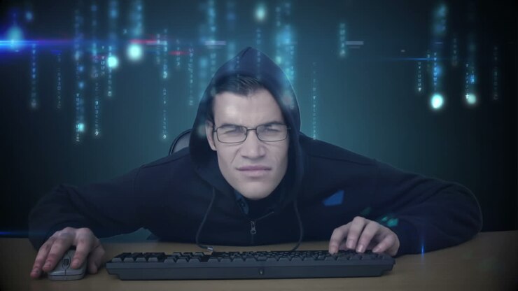 Ein Hacker surft auf Daten